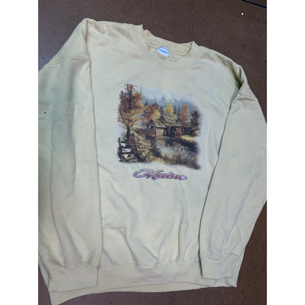 Women's‎ XL Vintage Maine State Yellow  Heavy Weight Pullover Sweater